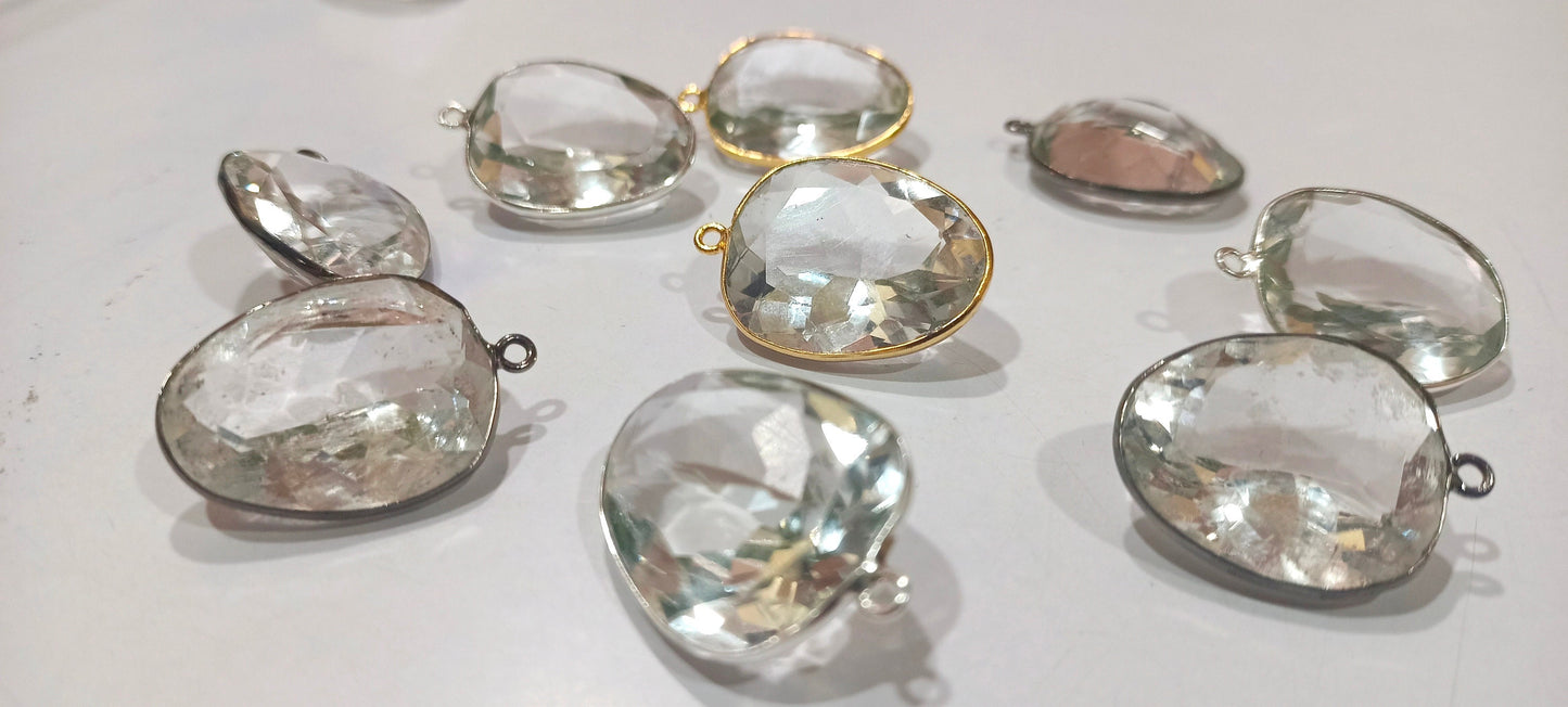 Crystal Quartz Starcut Fancy Shape 20x24mm Gemstone Single Loop Bezel Connector Charms