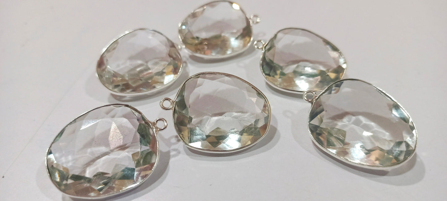 Crystal Quartz Starcut Fancy Shape 20x24mm Gemstone Single Loop Bezel Connector Charms