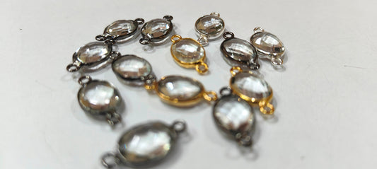 Crystal Quartz Oval Shape 9x12mm Gemstone Double Loop Bezel Connector Charms