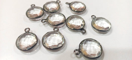 Crystal Quartz Briolette Coin Shape 10x14mm Gemstone Single Loop Bezel Connector Charms