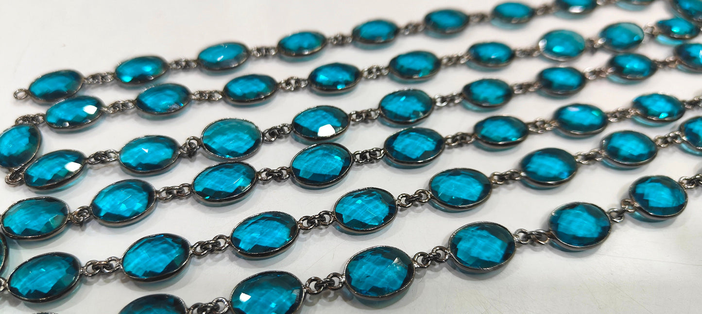 Swiss Blue Topaz Quartz Oval Shape Bezel Connector Chain 10x13mm Size Chain Sold Per Feet Wholesale Price