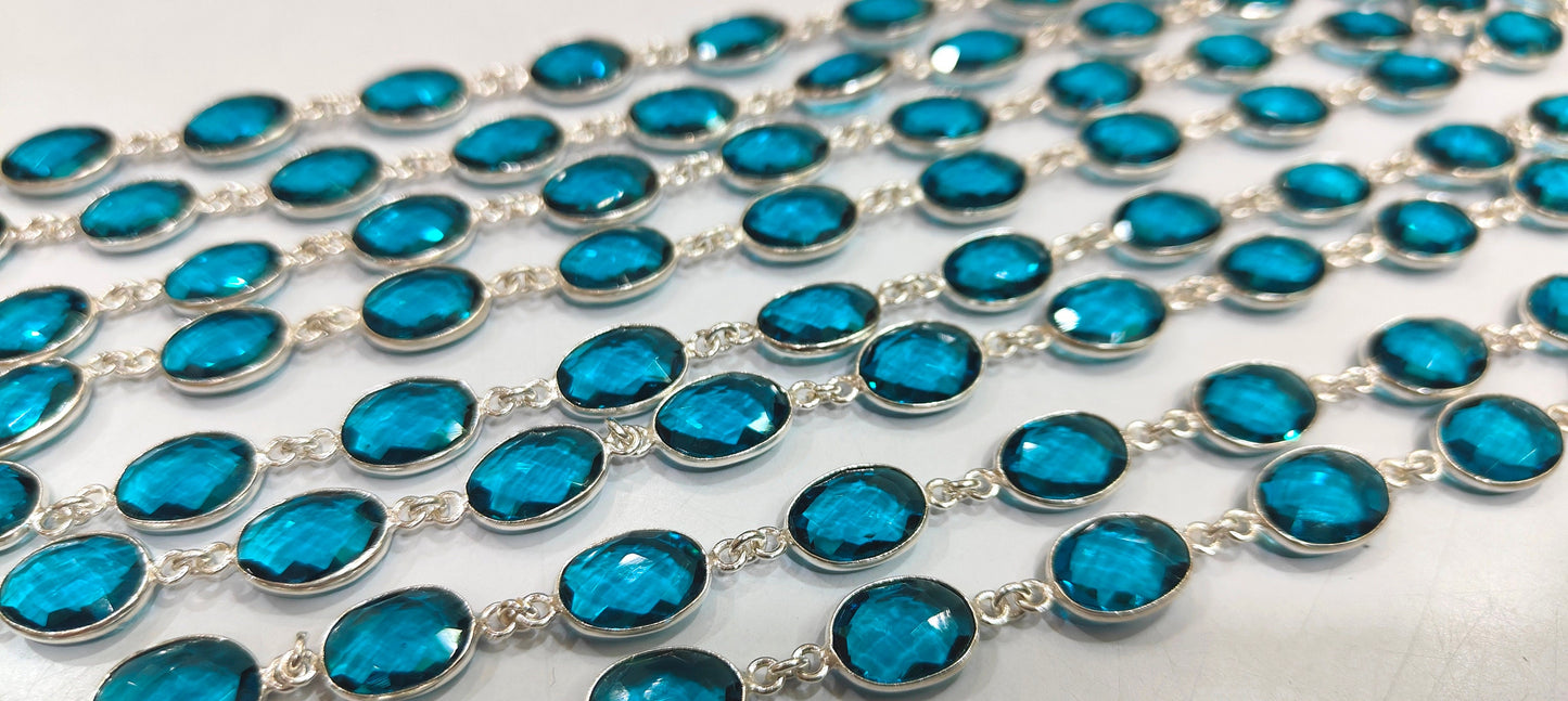 Swiss Blue Topaz Quartz Oval Shape Bezel Connector Chain 10x13mm Size Chain Sold Per Feet Wholesale Price