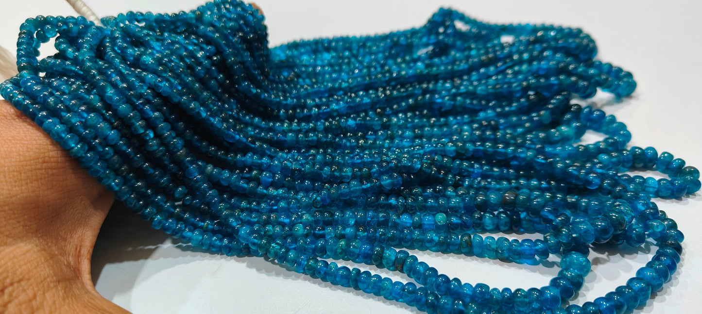 Natural Neon Apatite Plain Smooth 5-6mm Rondelle Shape Beads Sold Per Strand 8 Inch Long Jewelry Making beads