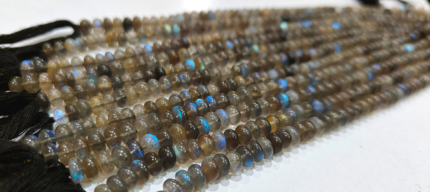 Natural Blue Flashy Labradorite 6-7mm Beads Rondelle Plain Smooth Beads Sold Per Strand 8 Inch Long Jewelry Making Beads