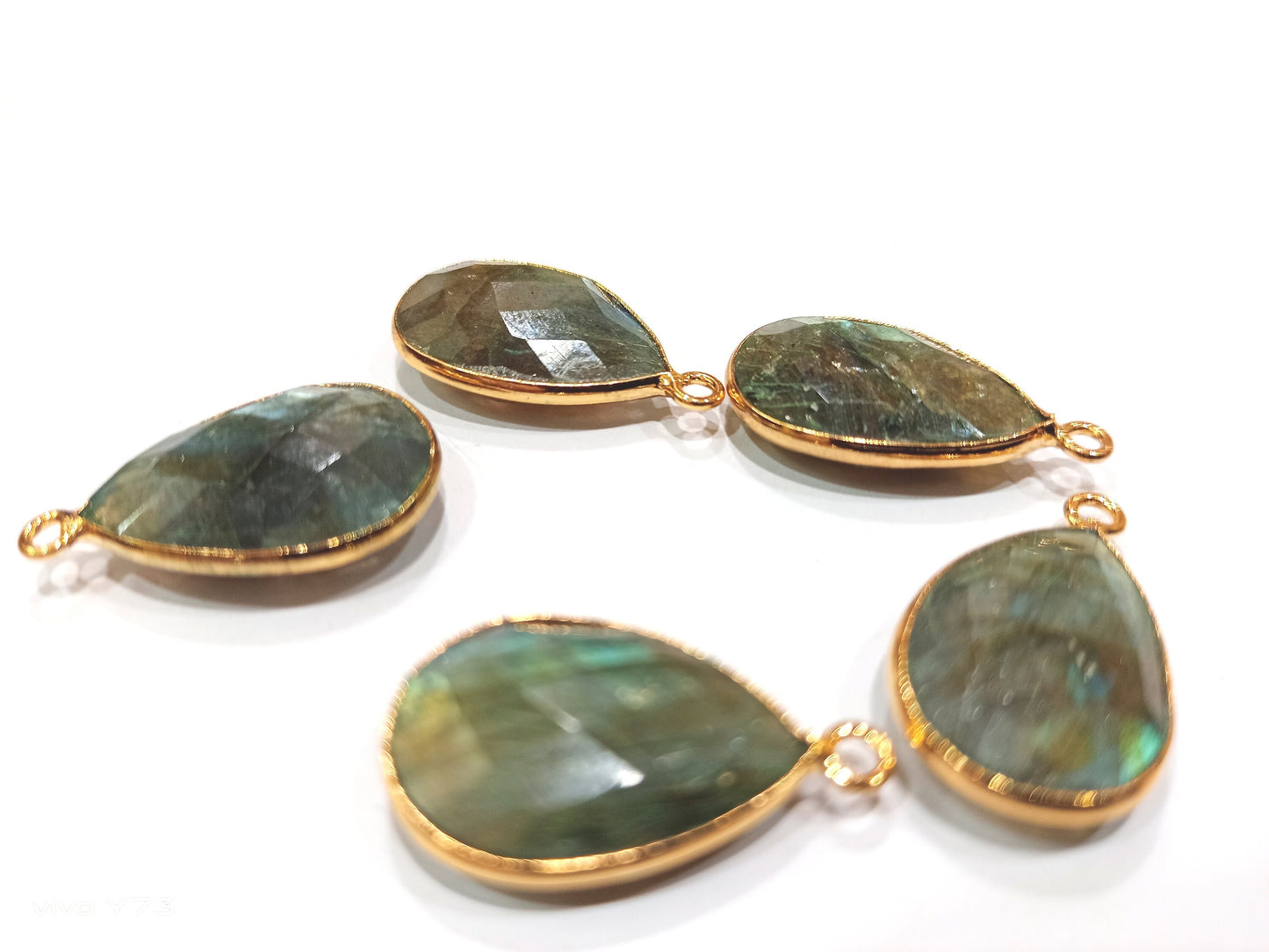 Natural Labradorite Pear Shape 13x17mm Briolette Faceted Blue Flashy Single Loop Bezel Connectors Sold Per Piece