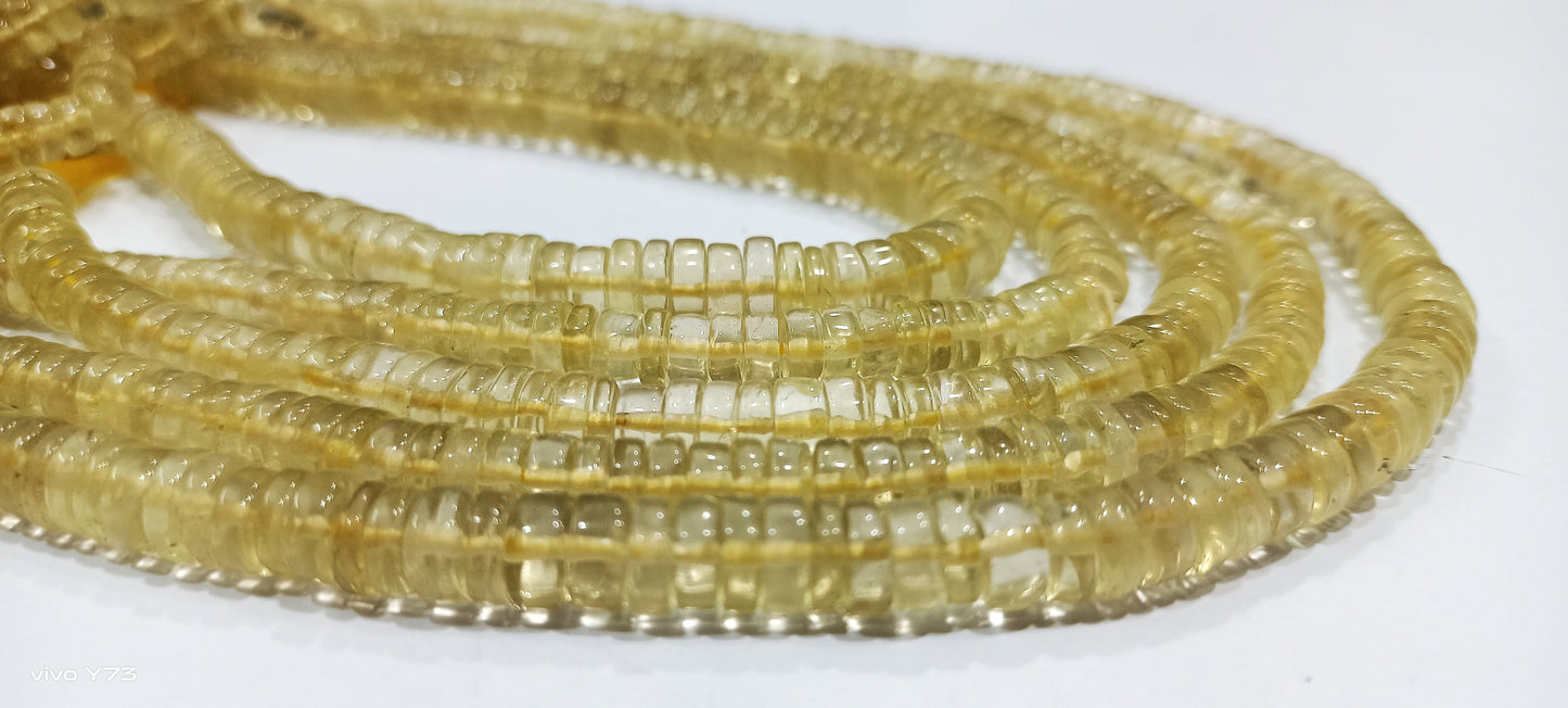 Natural Lemon Quartz Rondelle Smooth Tyre shape Beads 5 to 9mm Graduated Strand 9 inches Long Jewelry making beads