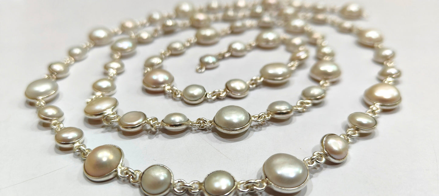Natural Pearl Coin Shape Plain Alternet Bezel Connector Chain Sold Per Feet High Quality Wholesale Prices