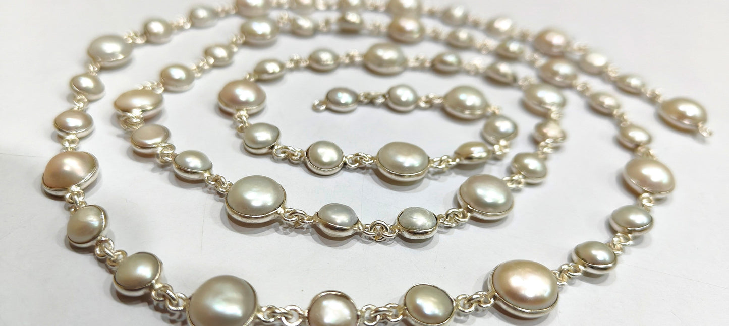 Natural Pearl Coin Shape Plain Alternet Bezel Connector Chain Sold Per Feet High Quality Wholesale Prices