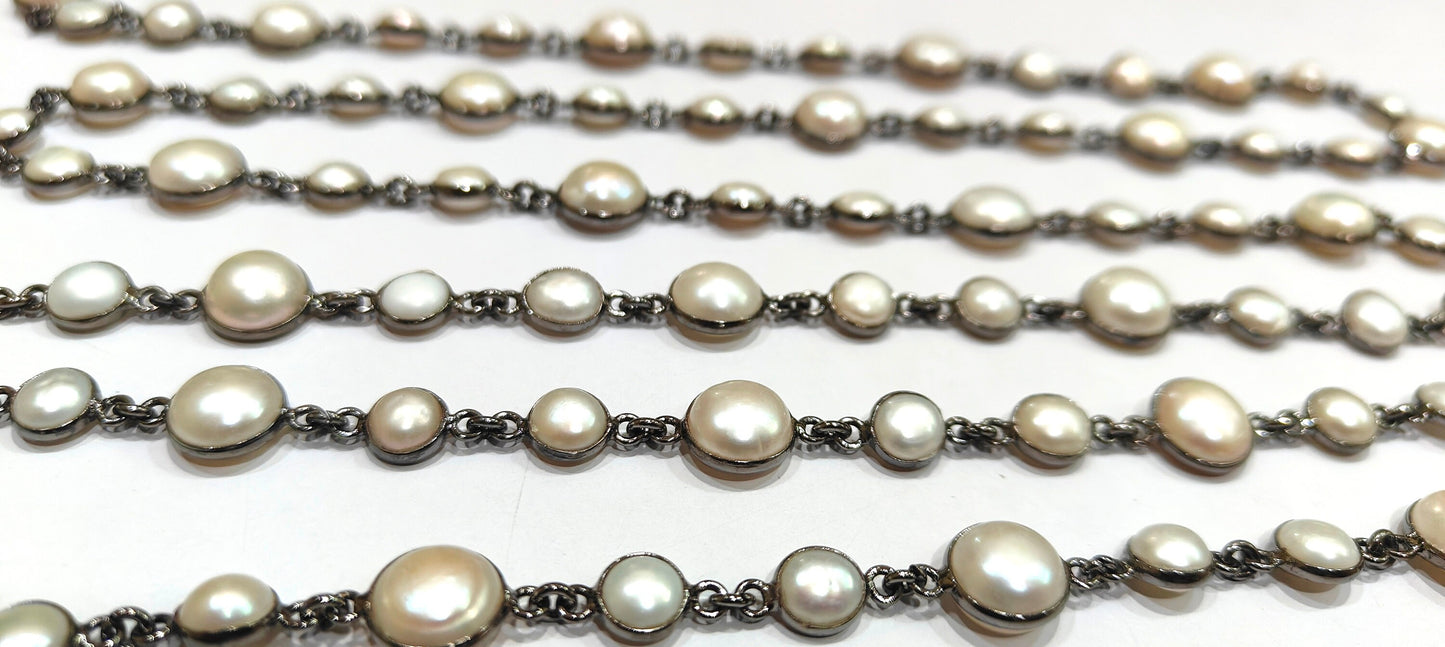 Natural Pearl Coin Shape Plain Alternet Bezel Connector Chain Sold Per Feet High Quality Wholesale Prices