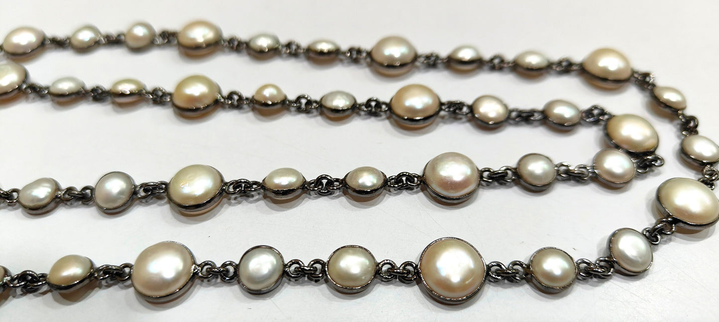 Natural Pearl Coin Shape Plain Alternet Bezel Connector Chain Sold Per Feet High Quality Wholesale Prices