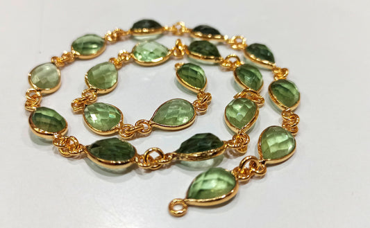 Peridot Pear Heart Shape Briolette faceted Bezel Connector Chain 6x9mm Gold/Silver/Black/Rose Plated Sold Per Foot High Quality