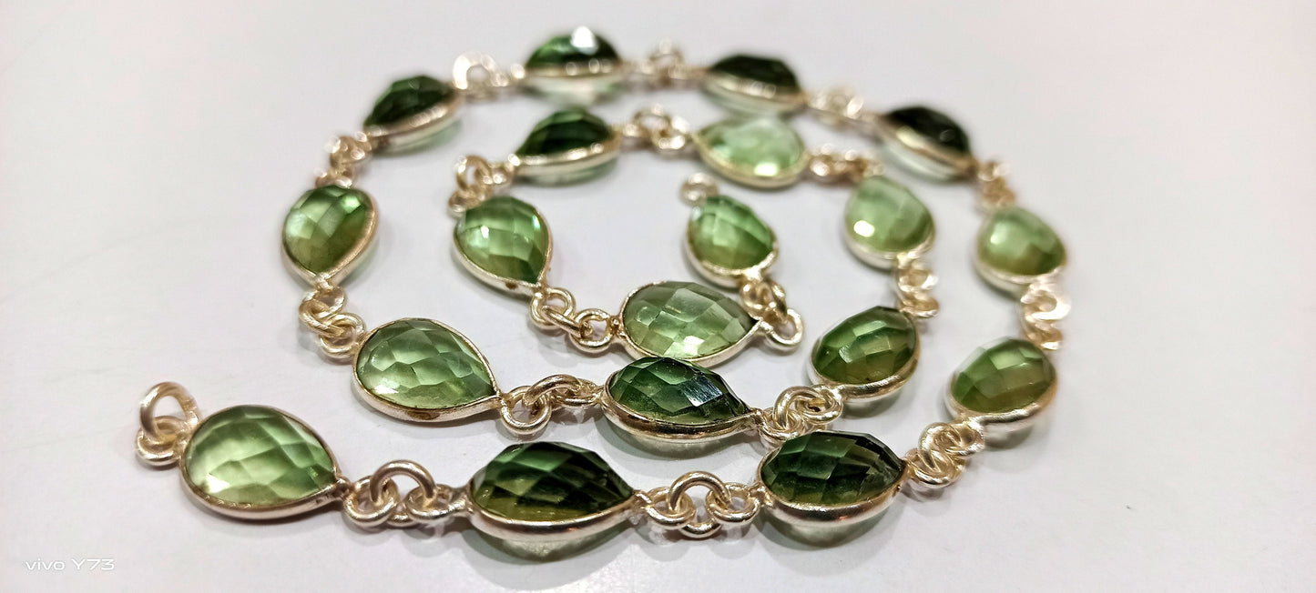 Peridot Pear Heart Shape Briolette faceted Bezel Connector Chain 6x9mm Gold/Silver/Black/Rose Plated Sold Per Foot High Quality