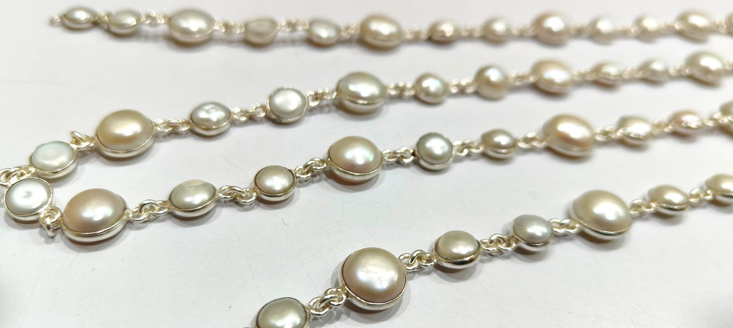Natural Pearl Coin Shape Plain Alternet Bezel Connector Chain Sold Per Feet High Quality Wholesale Prices