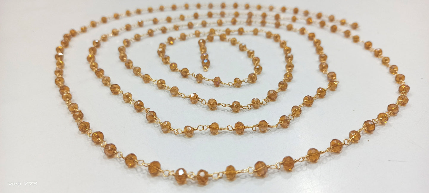 3 Feet Brown Hydro Quartz Mystic Coated Rondelle Faceted 4mm Beaded Rosary Chain High Quality Wholesale Price Jewelry making chain