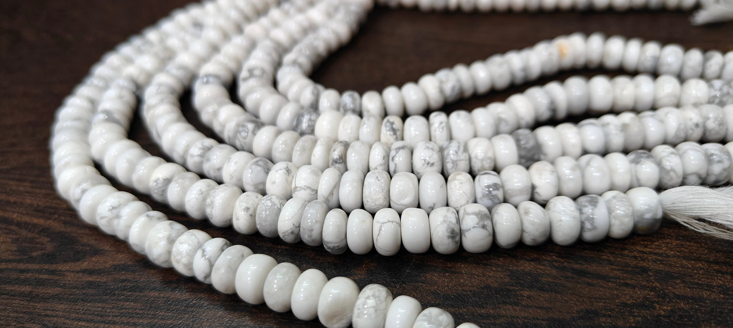Natural Howlite White Rondelle Plain smooth 8mm Gemstone Beads Sold per Strand 8 Inches Long Great Quality Beads