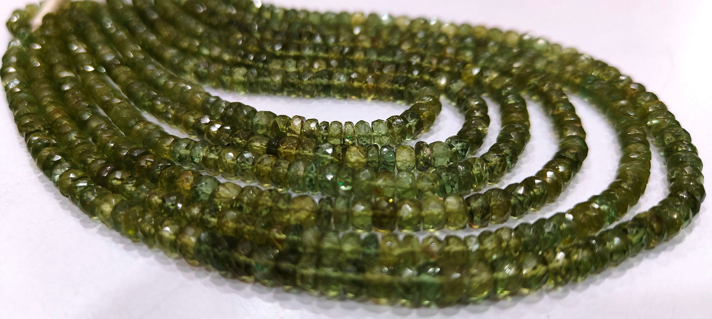 Natural Green Apatite Rondelle Faceted 4 to 5mm Beads Strand 14 inches long Best Quality Wholesale prices jewelry making gemstone beads