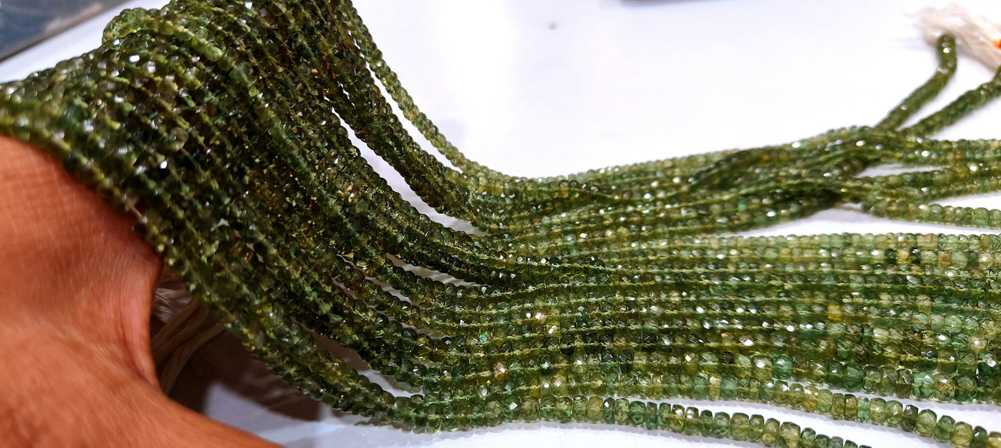 Natural Green Apatite Rondelle Faceted 4 to 5mm Beads Strand 14 inches long Best Quality Wholesale prices jewelry making gemstone beads