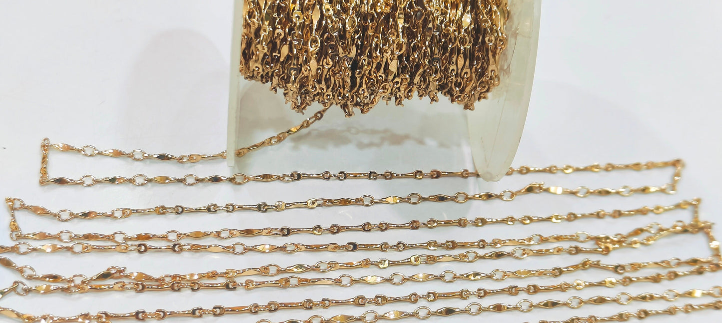 Tarnish Free Shiny Gold plated Twisted chain Sold Per Foot Wholesale Bulk Chain