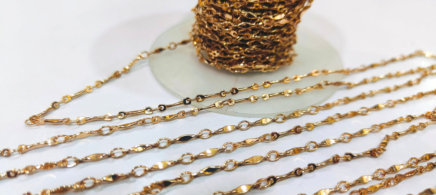 Tarnish Free Shiny Gold plated Twisted chain Sold Per Foot Wholesale Bulk Chain