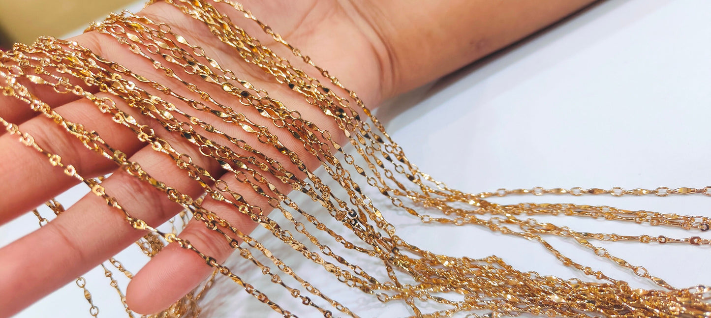 Tarnish Free Shiny Gold plated Twisted chain Sold Per Foot Wholesale Bulk Chain