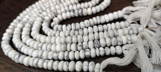 Natural Howlite White Rondelle Plain smooth 8mm Gemstone Beads Sold per Strand 8 Inches Long Great Quality Beads