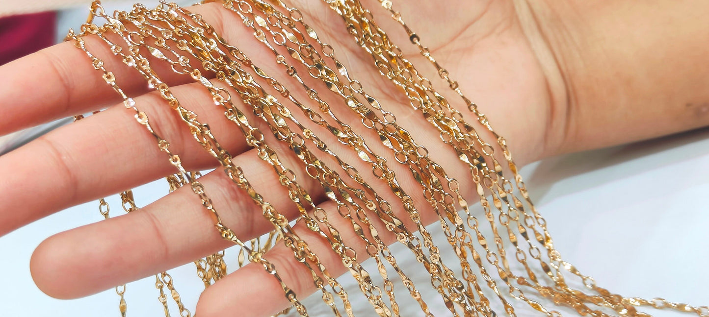 Tarnish Free Shiny Gold plated Twisted chain Sold Per Foot Wholesale Bulk Chain