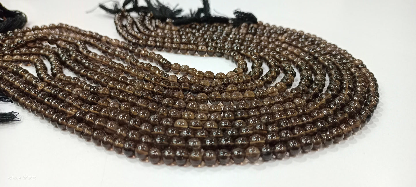 Natural Smoky Quartz Round Plain Smooth 5- 6mm best Quality Beads Strand 13 inches Long Jewelry making gemstone beads