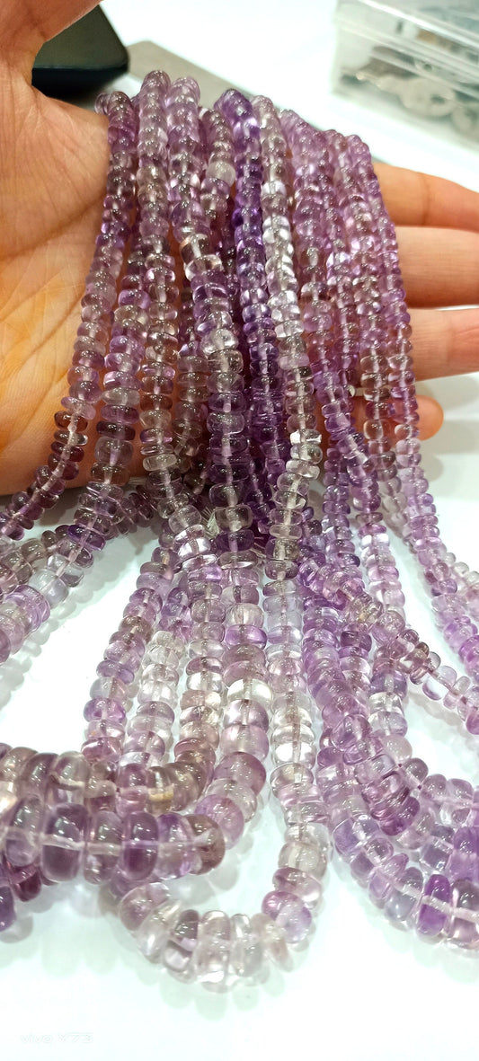 Natural Pink Amethyst German Cut Plain Smooth 6 to 9mm Graduated Beads best Quality Beads Strand 16 inches Long Wholesale Prices
