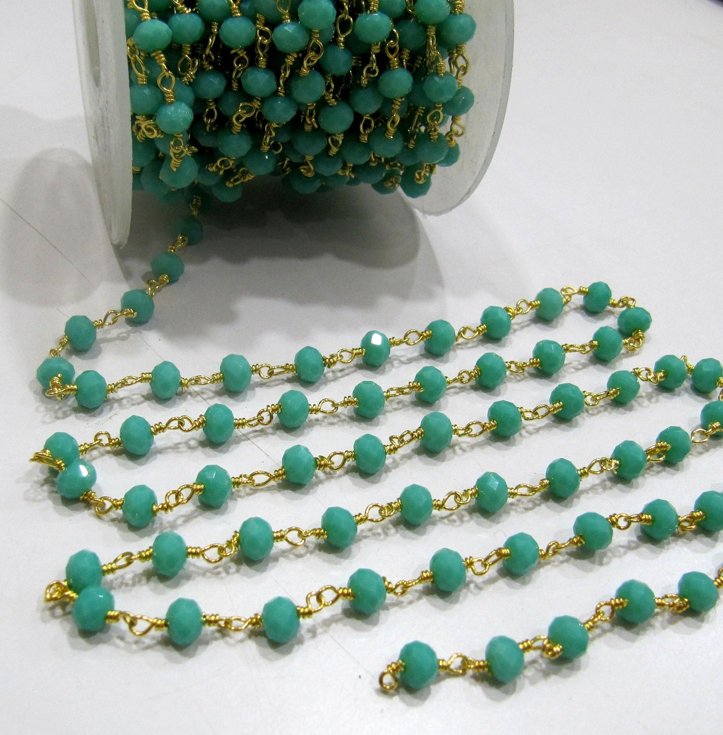3 Feet- Amazonite Hydro Quartz  Rondelle Faceted Beaded Chain 6mm Size Hydro Quartz Bead Wholesale Prices Crystal Handmade chain
