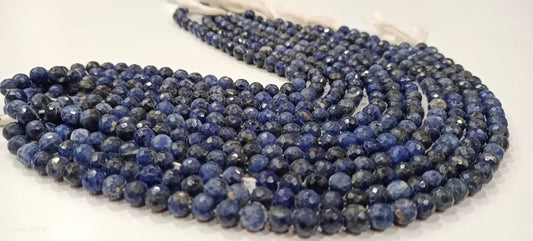 Natural Sodalite   Round Shape  Briolette Faceted 5-6mm Beads For Jewelry Making Sold Per Strand 14 Inches Long