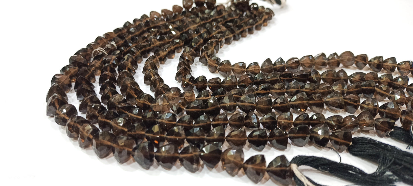 Smoky Quartz pyramid Shape Triangle shape Briolette Faceted 8mm Beads Strand 8 inches Long Jewelry making Gemstone beads