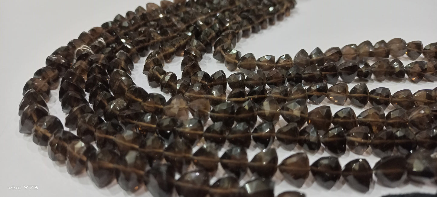 Smoky Quartz pyramid Shape Triangle shape Briolette Faceted 8mm Beads Strand 8 inches Long Jewelry making Gemstone beads