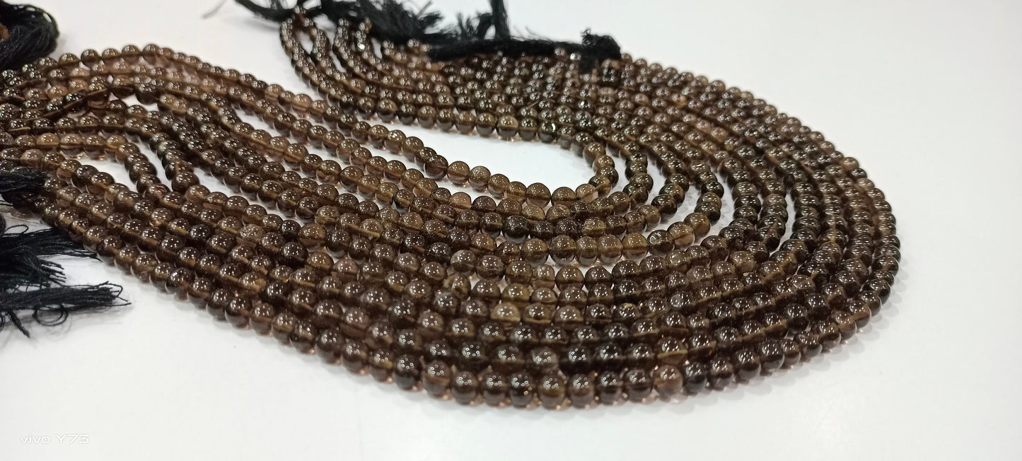 Natural Smoky Quartz Round Plain Smooth 5- 6mm best Quality Beads Strand 13 inches Long Jewelry making gemstone beads