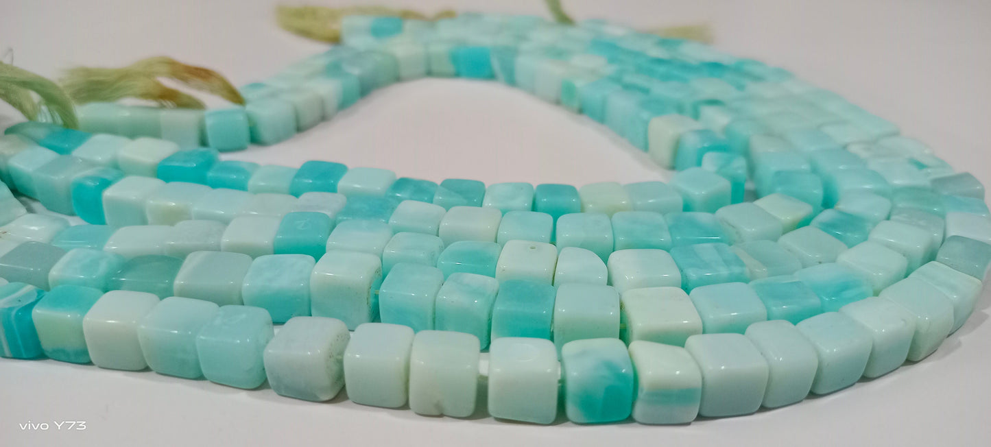Natural Blue Opal Smooth Cut Box Beads 7-8mm Smooth Cube Box Shape Beads Strand 14 Inches Long Wholesale Prices