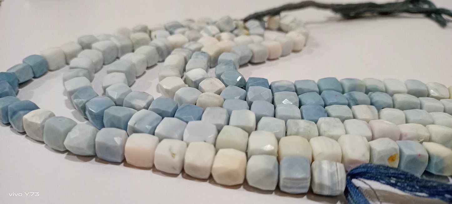 Natural Blue Opal Cube Shape Beads Shaded Blue Opal Faceted 3D Box 7-8mm Beads Strand 14 inch Semi Precious Beads ,Wholesale Price