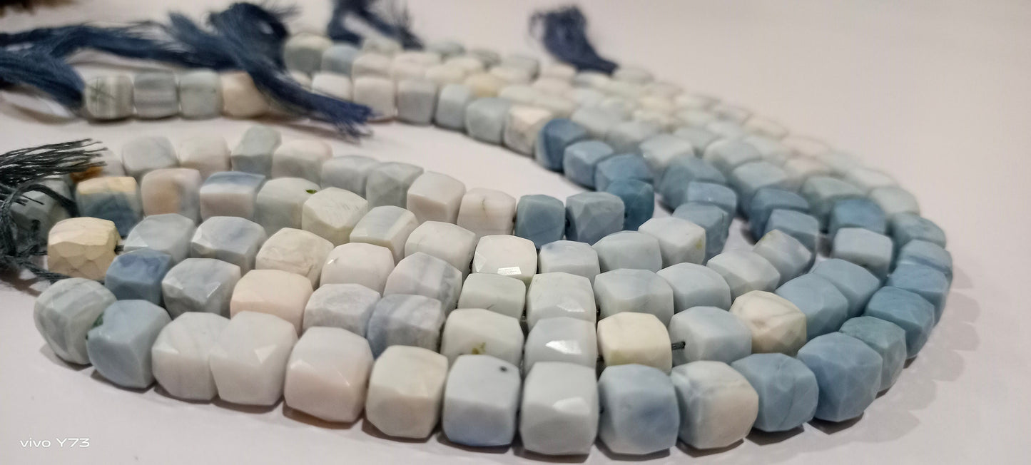 Natural Blue Opal Cube Shape Beads Shaded Blue Opal Faceted 3D Box 7-8mm Beads Strand 14 inch Semi Precious Beads ,Wholesale Price