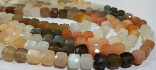 Natural Multicolor Moonstone Faceted Cut box Shape Beads 7 to 8mm Cube Shape Beads Strand 14 Inches Long Wholesale Price