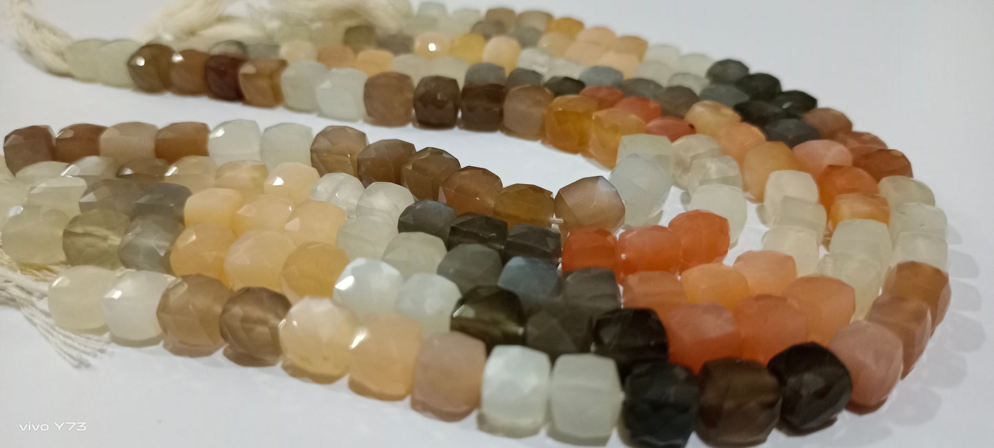 Natural Multicolor Moonstone Faceted Cut box Shape Beads 7 to 8mm Cube Shape Beads Strand 14 Inches Long Wholesale Price
