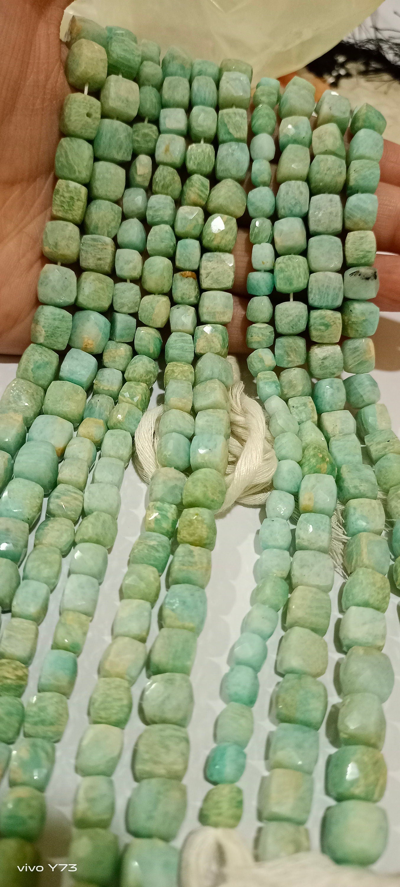 Natural Amazonite Faceted Cut Box Shape Beads 6 to 8mm Cube Shape Beads Strand 14 Inches Long Wholesale Price