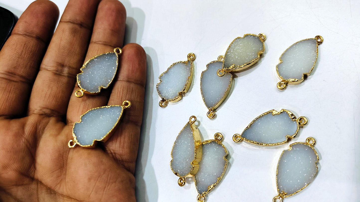 Natural White Druzy Arrowhead Connector Double Loop Gold Electroplated Stunning druzy drusy clover Arrowhead Charm 30 to 40mm sold per piece