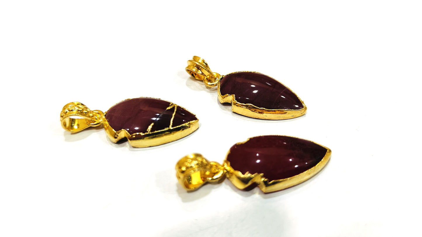Natural Gemstones Arrowhead Charm Pendant Connectors Size 30 to 40mm 22kt gold Electroplated Pendants sold per piece Choose Stone