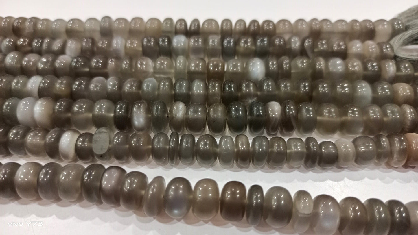 Natural Grey Moonstone Rondelle Plain  8mm Gemstone Beads Sold Per Strand 8 Inches Long Great Quality Wholesale Beads