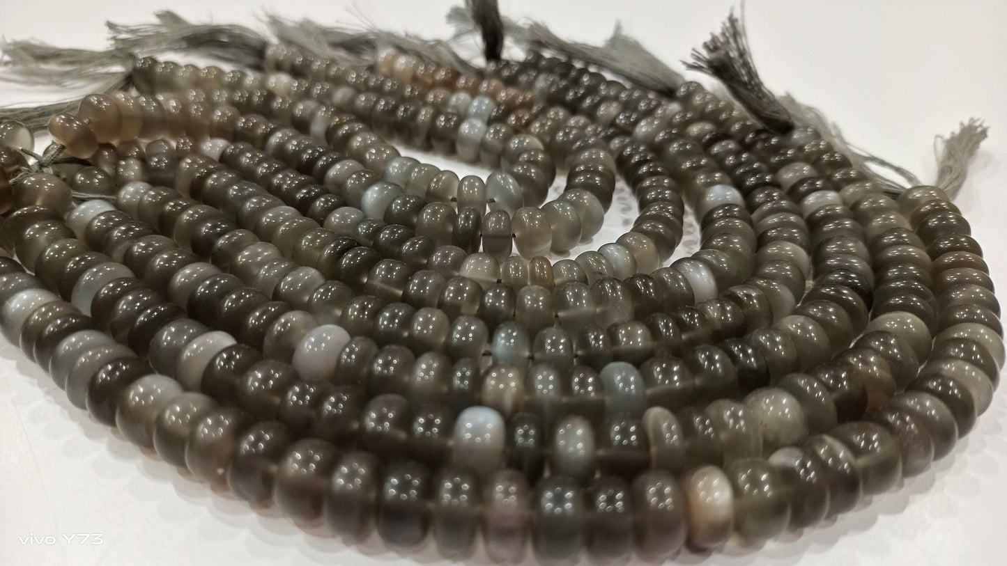 Natural Grey Moonstone Rondelle Plain  8mm Gemstone Beads Sold Per Strand 8 Inches Long Great Quality Wholesale Beads