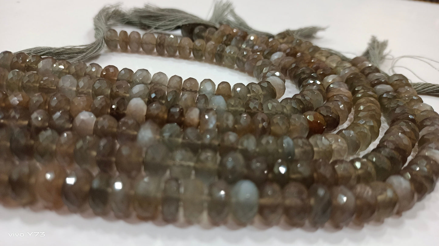 Natural Grey Moonstone Rondelle Faceted 8mm Gemstone Beads Sold Per Strand 8 Inches Long Great Quality Wholesale Beads