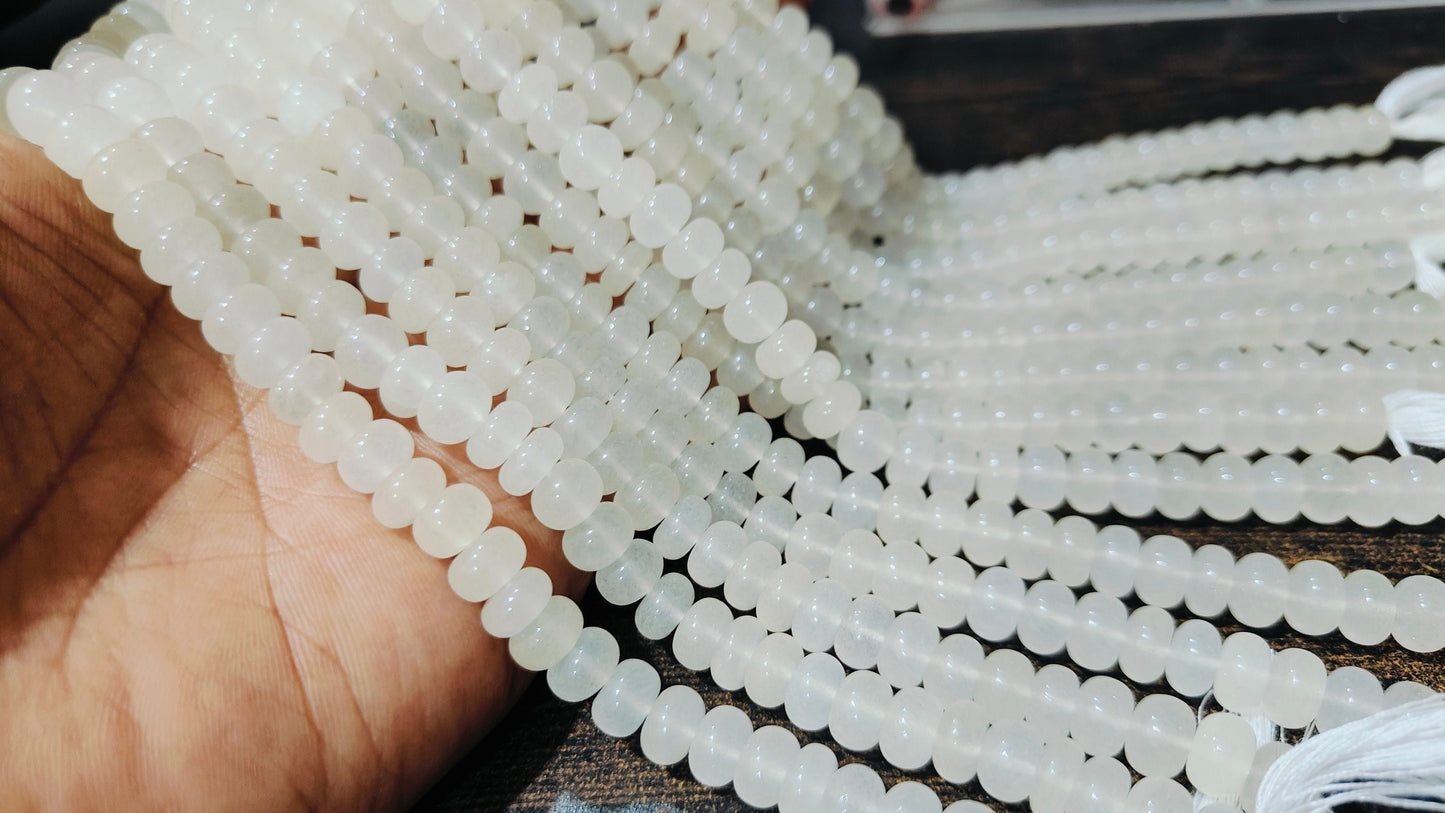 Natural White Quartz Rondelle Plain Smooth 8mm Beads Sold Per Strand 8 inches Long Great Quality Beads