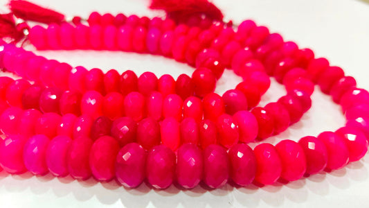 Natural Chalcedony Hot Pink Color Rondelle Faceted Beads, pink Onyx Beads Size 9 to 12 mm You Choose, Strand 10 inches Long gemstone Beads