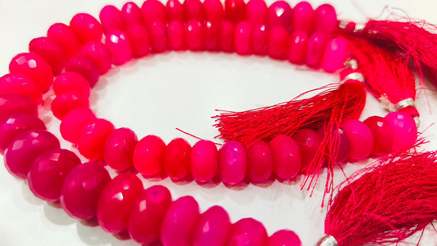 Natural Chalcedony Hot Pink Color Rondelle Faceted Beads, pink Onyx Beads Size 9 to 12 mm You Choose, Strand 10 inches Long gemstone Beads