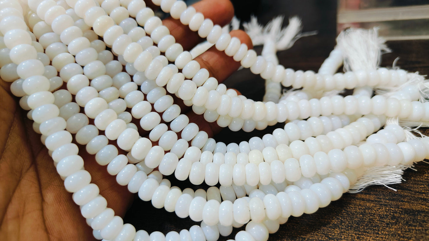 Natural White opal Quartz Rondelle Plain Smooth 8mm Beads Sold Per Strand 8 inches Long Great Quality Beads