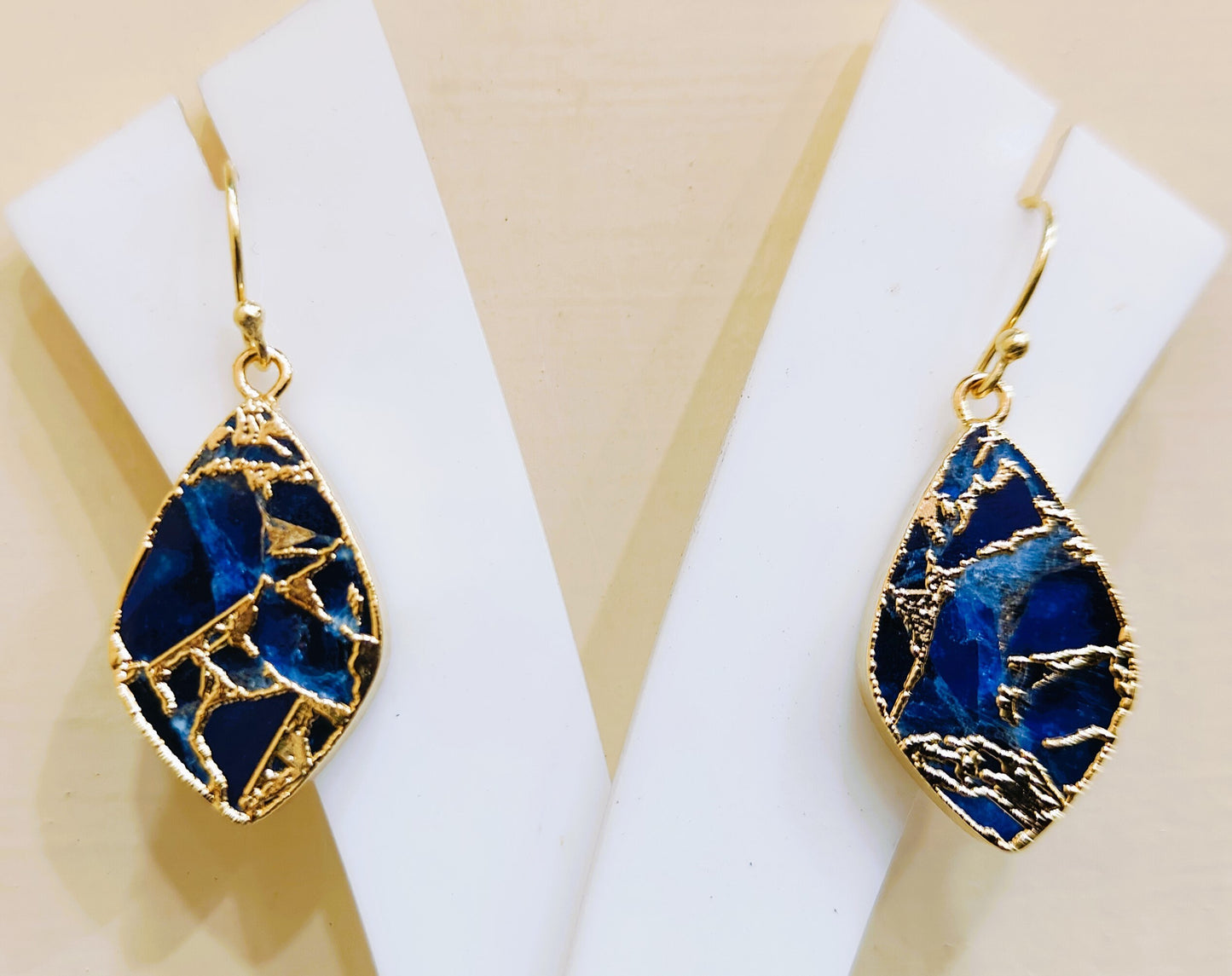 Lapis Lazuli Mohave Turquoise 18 Kt Gold Electroplated Earrings  Handmade Gemstones Dangle Jewellery