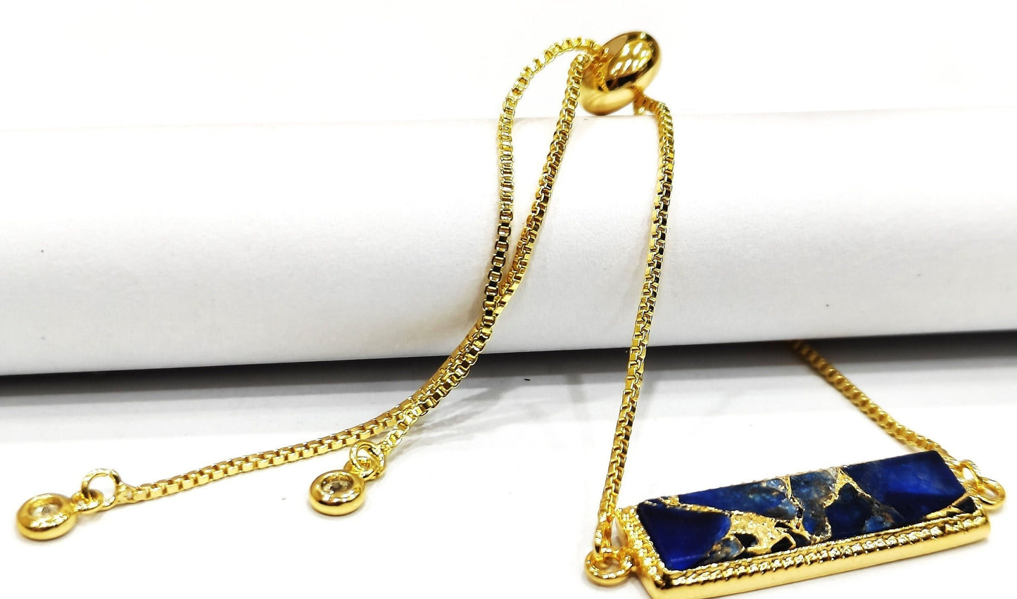 Lapis Lazuli Mohave Copper Turquoise 18Kt Gold Plated Bracelet Adjustable Chain Bracelet Jewellery with CZ bezels and other Accessories